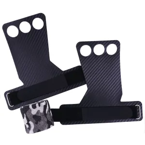 3-Hole Carbon Fiber Hand Grips with Tape Gym Gloves Full Palm Protection for Weight Lifting Crossfit Pull Ups Kettlebells Rings