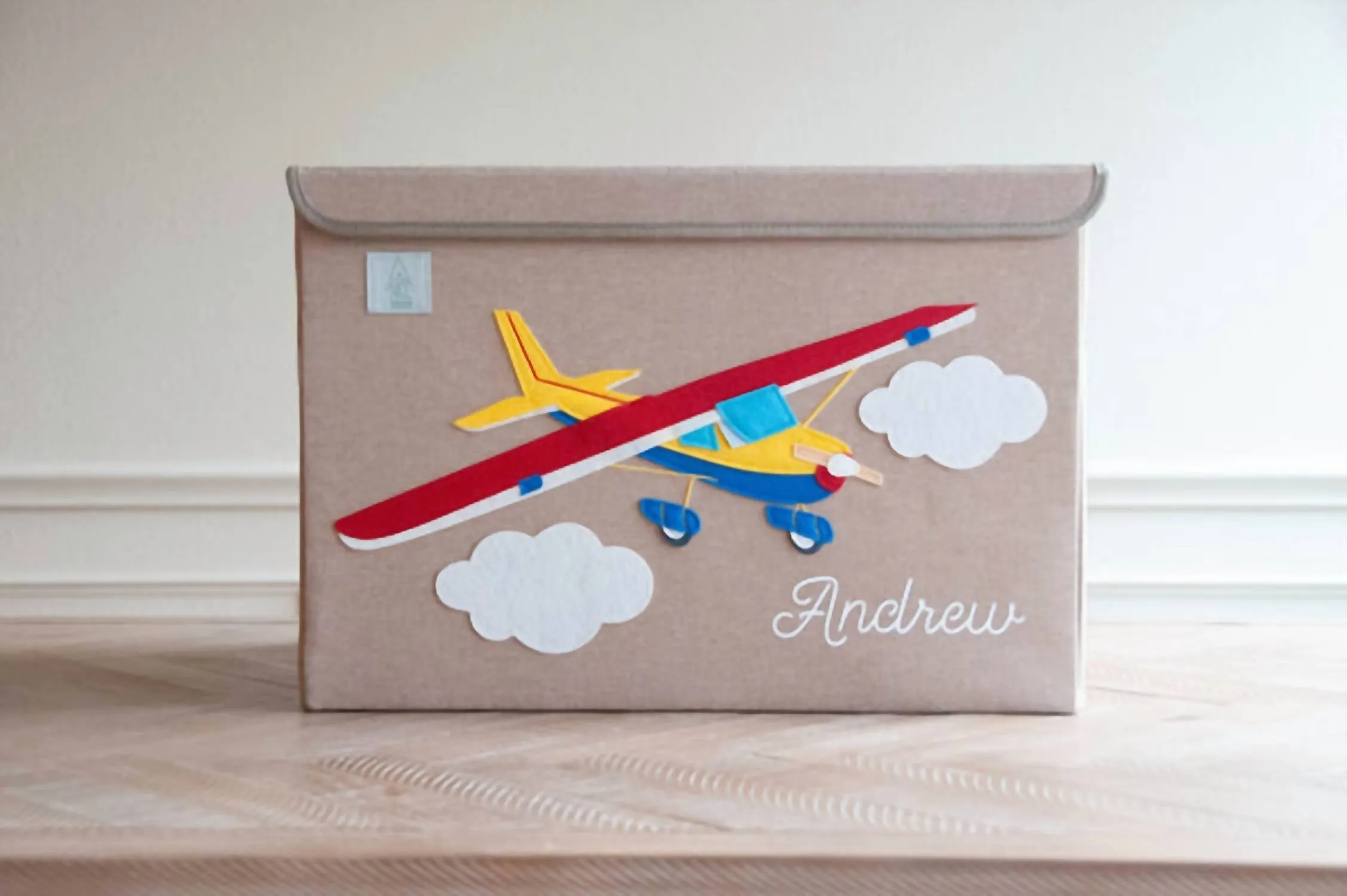 A Nice House - Awesome Airplane Appliquéd, Collapsible Toy Box and Storage Box
