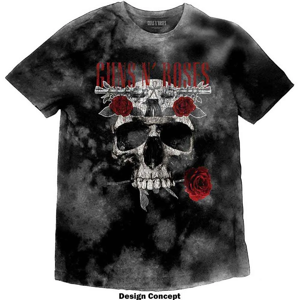 Guns 'n' Roses "Flower Skull" Grey Dip Dye T shirt