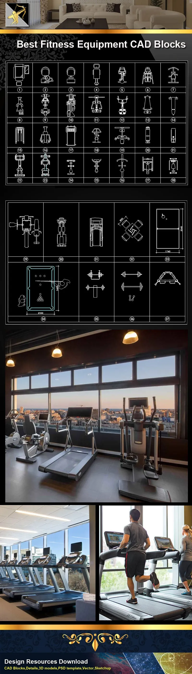 ★Interior Design CAD Blocks -Fitness Equipment,Treadmills,Exercise Bikes,Home Gyms,Exercise Machine Accessories
