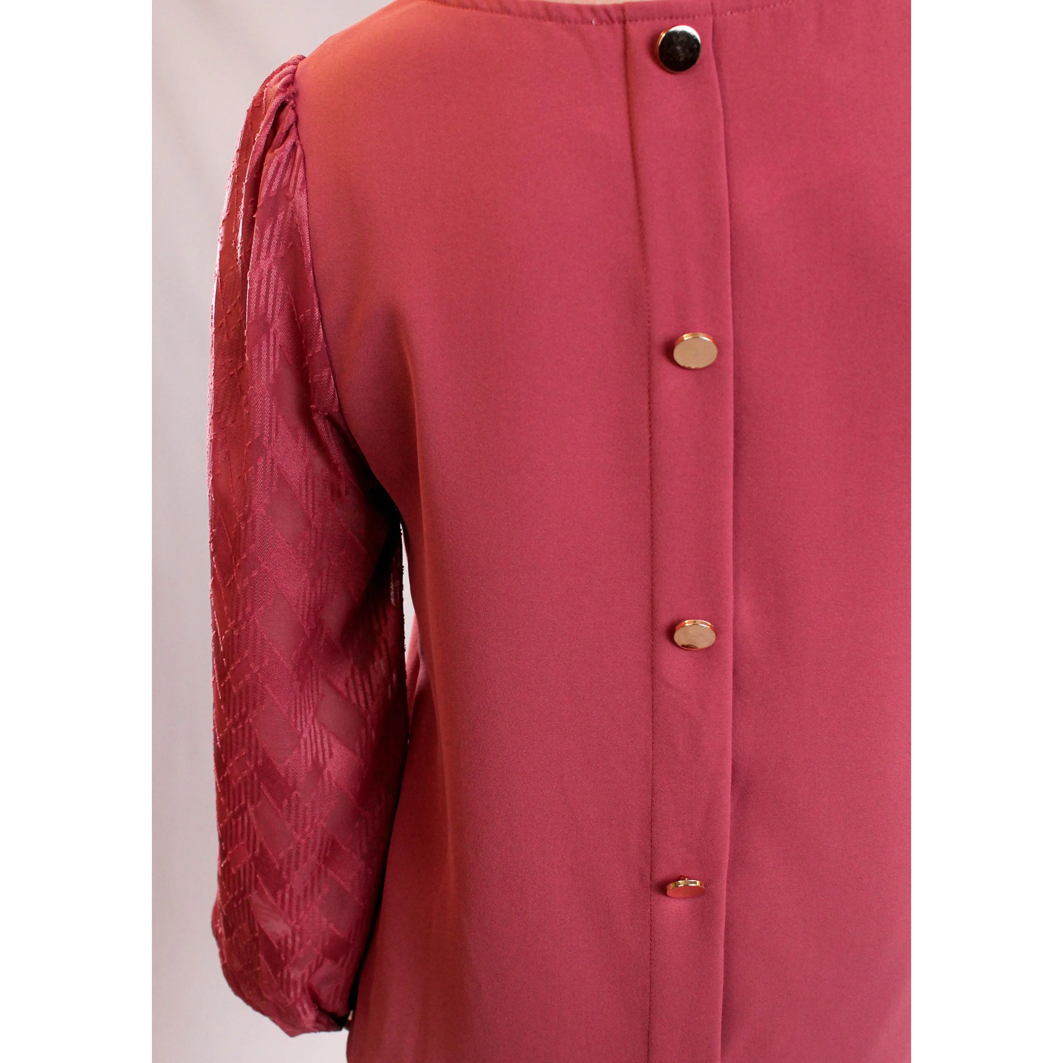 MINE V Neck Top with Sheer Sleeves and Back Buttons