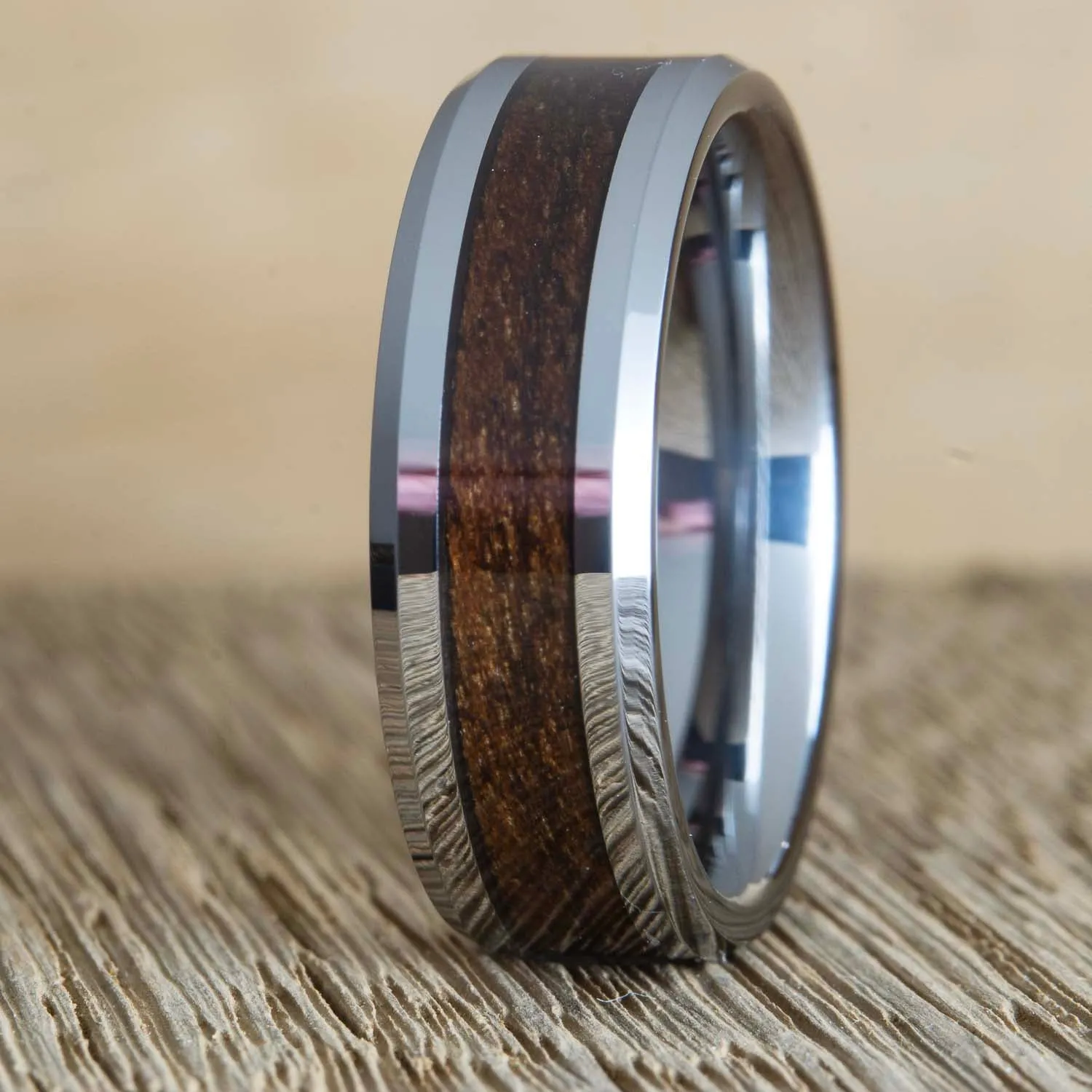"The Woodland" Tungsten ring with walnut inlay