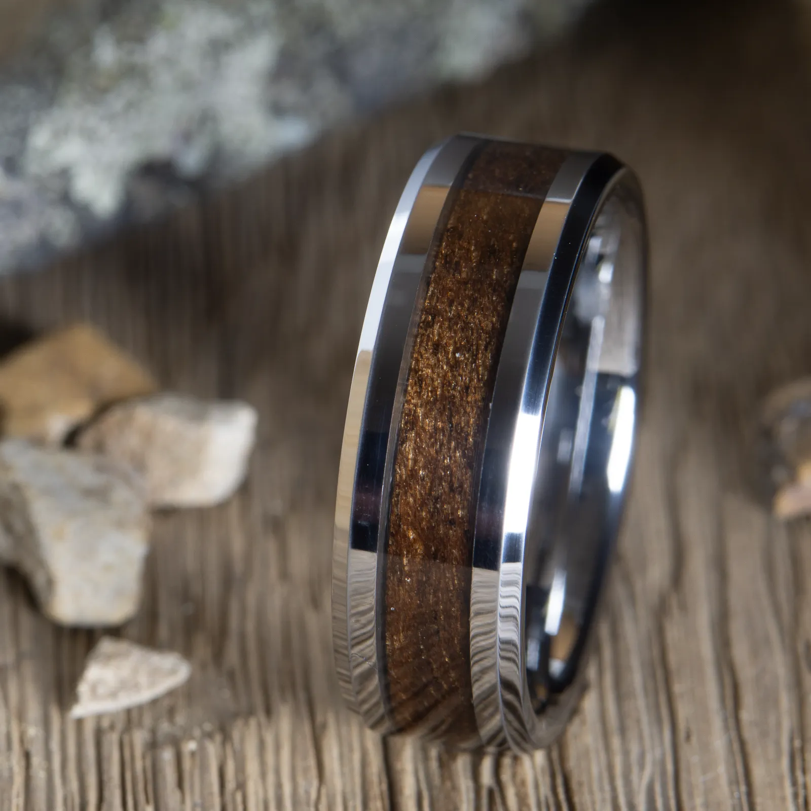 "The Woodland" Tungsten ring with walnut inlay