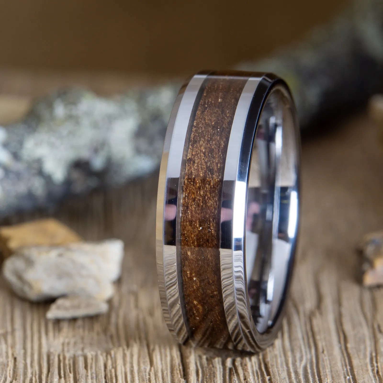 "The Woodland" Tungsten ring with walnut inlay